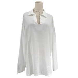 Sumac Design Tunic Womens Size Large White‎ Lightweight V-Neck Coastal Beach